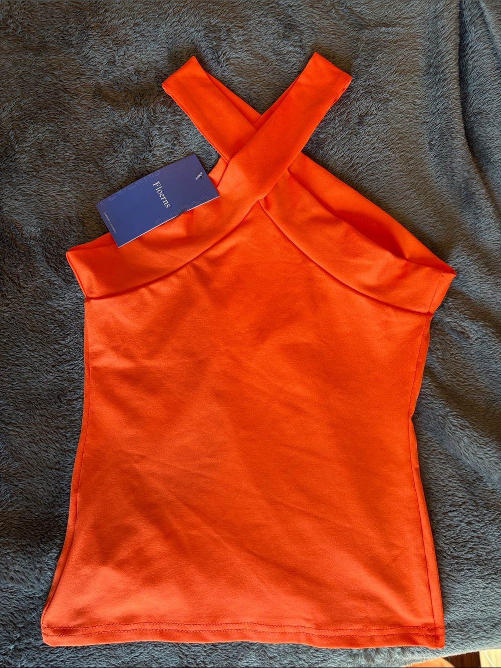 Cross-Strap Sleeveless Tank Top in Vibrant Orange - Picture 2 of 2